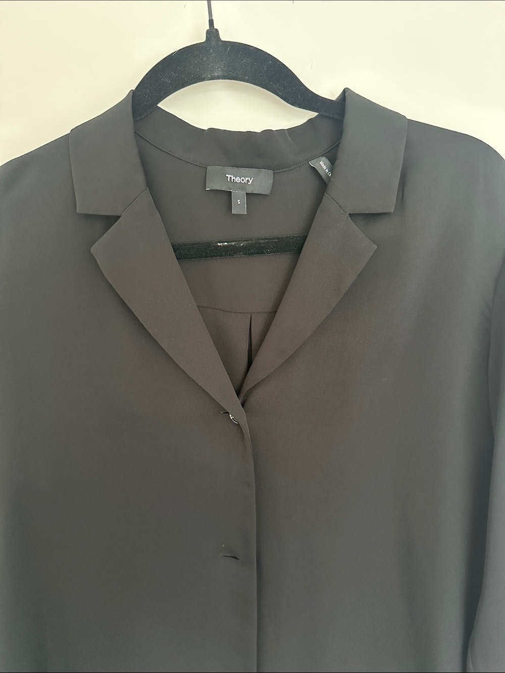 Theory Black 100% Silk Button Front Blouse - Picture 3 of 4